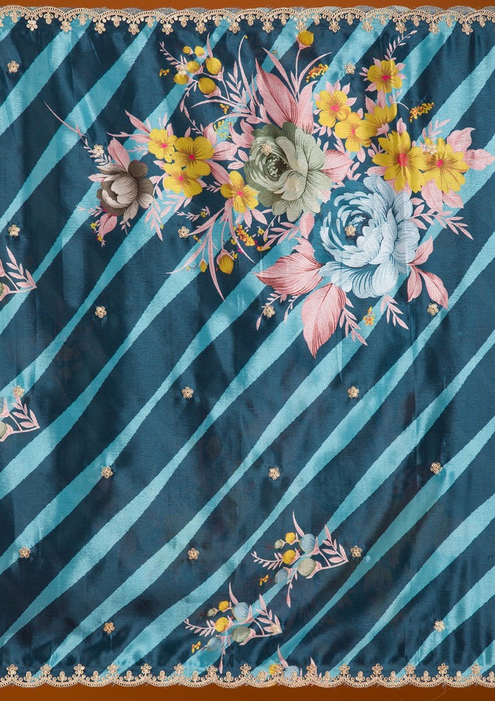 Navy Blue Zariwork Tissue Readymade Salwar Suit-Koskii