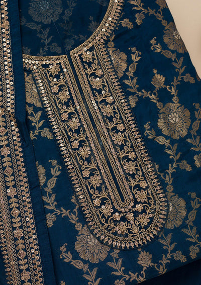 Navy Blue Zariwork Tissue Unstitched Salwar Suit