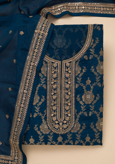 Navy Blue Zariwork Tissue Unstitched Salwar Suit