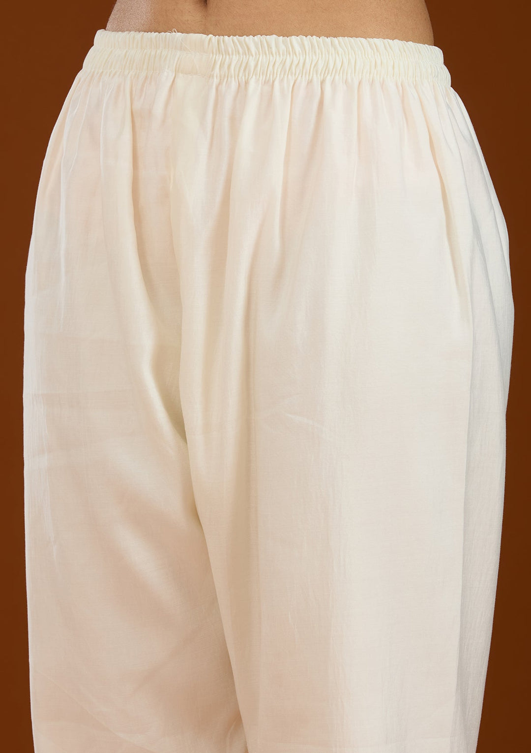 Off White Threadwork Semi Crepe Readymade Salwar Suit-Koskii