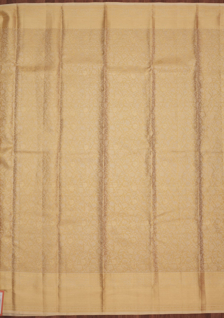 Off White Zariwork Pure Silk Saree-Koskii