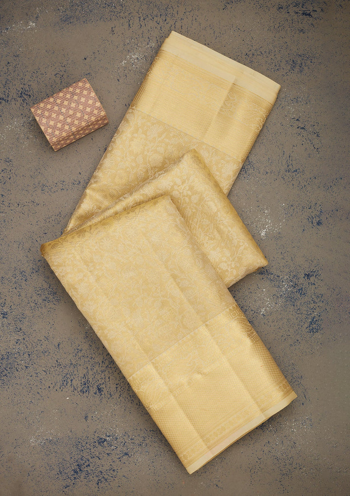 Off White Zariwork Pure Silk Saree-Koskii