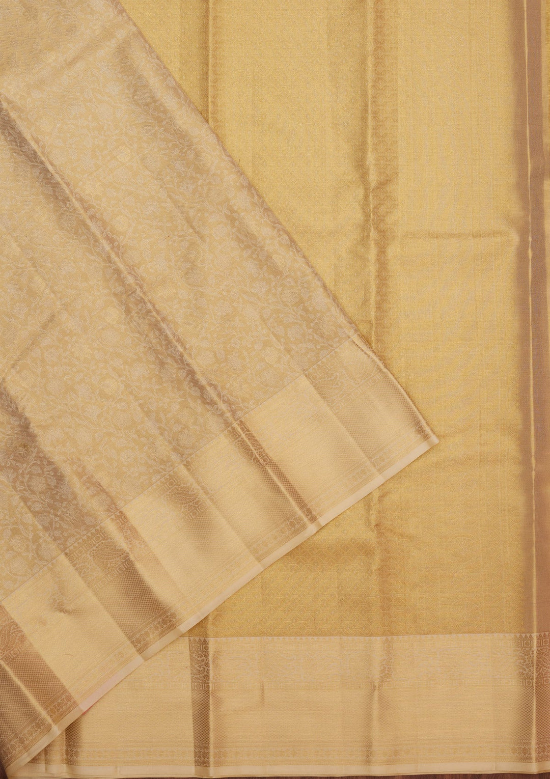 Off White Zariwork Pure Silk Saree-Koskii