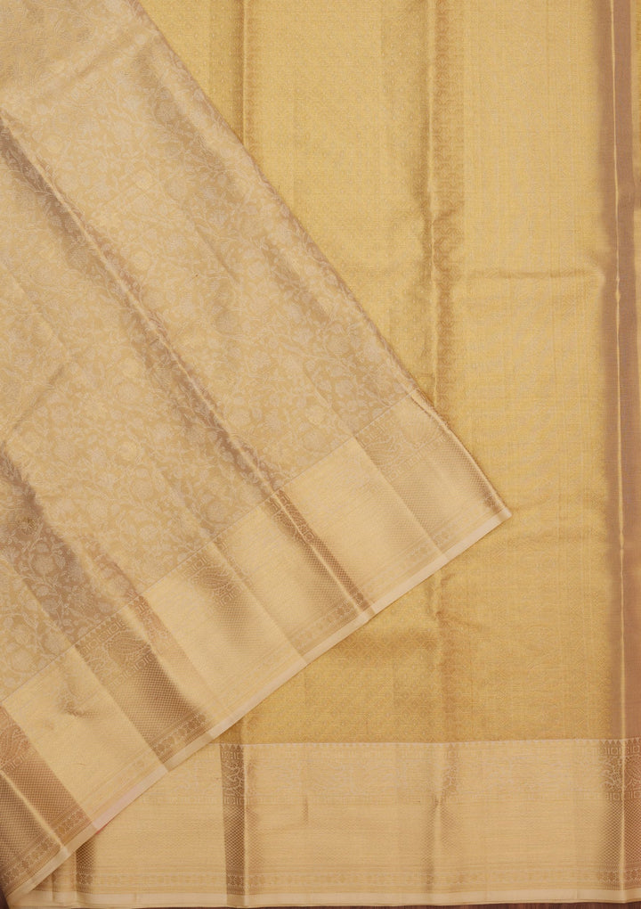 Off White Zariwork Pure Silk Saree-Koskii