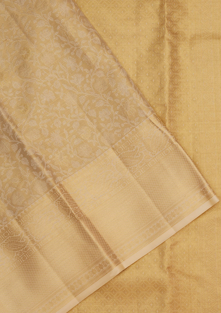 Off White Zariwork Pure Silk Saree-Koskii