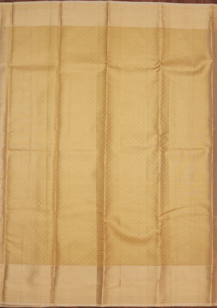 Off White Zariwork Pure Silk Saree-Koskii