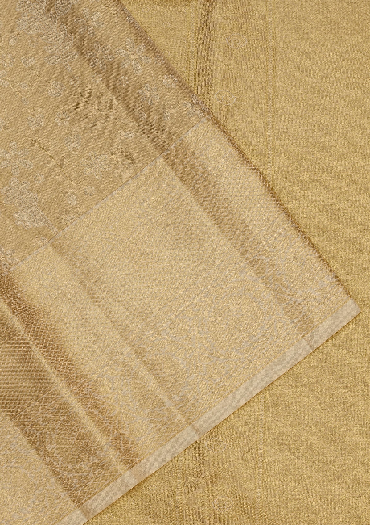 Off White Zariwork Pure Silk Saree-Koskii