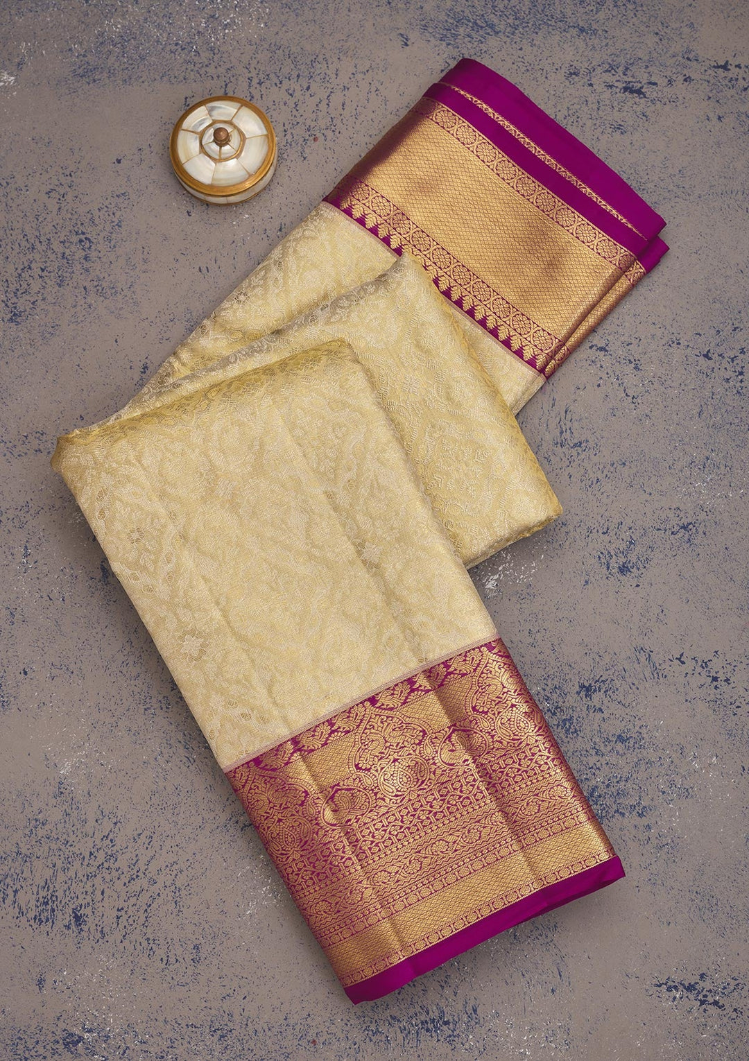Off White Zariwork Pure Silk Saree-Koskii