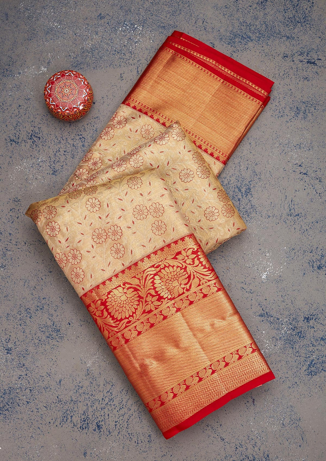 Off White Zariwork Pure Silk Saree-Koskii