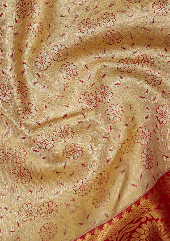 Off White Zariwork Pure Silk Saree-Koskii