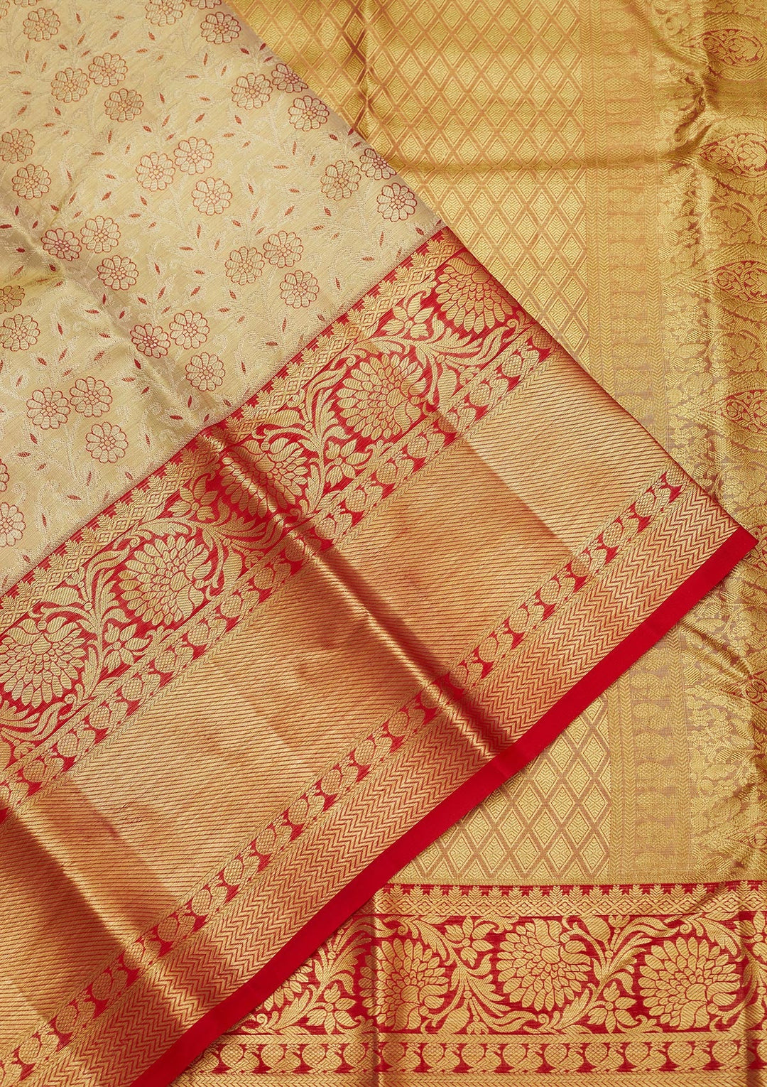 Off White Zariwork Pure Silk Saree-Koskii