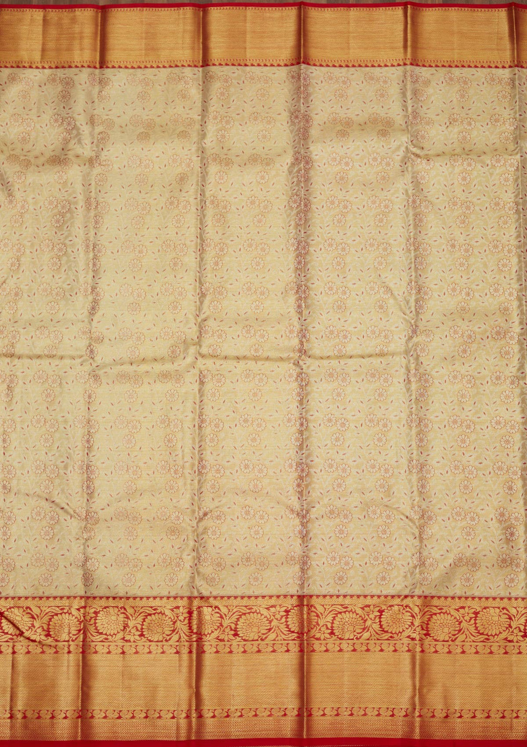 Off White Zariwork Pure Silk Saree-Koskii