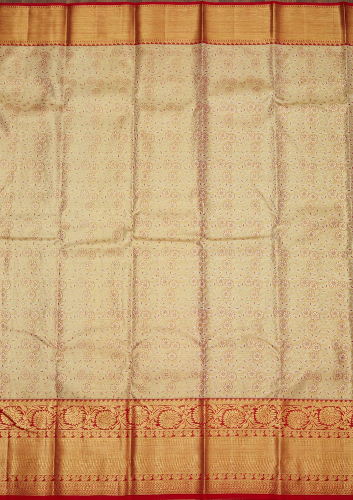 Off White Zariwork Pure Silk Saree-Koskii