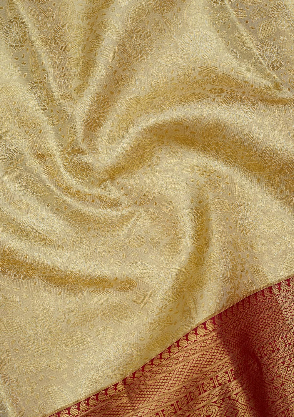 Off White Zariwork Pure Silk Saree-Koskii