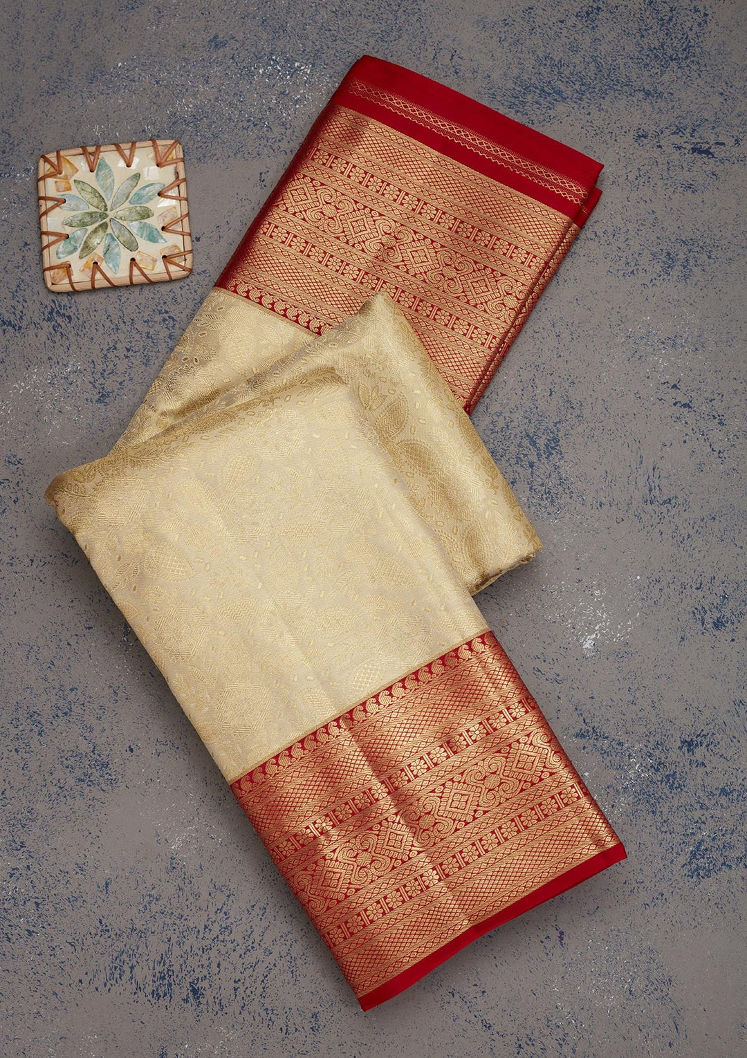 Off White Zariwork Pure Silk Saree-Koskii