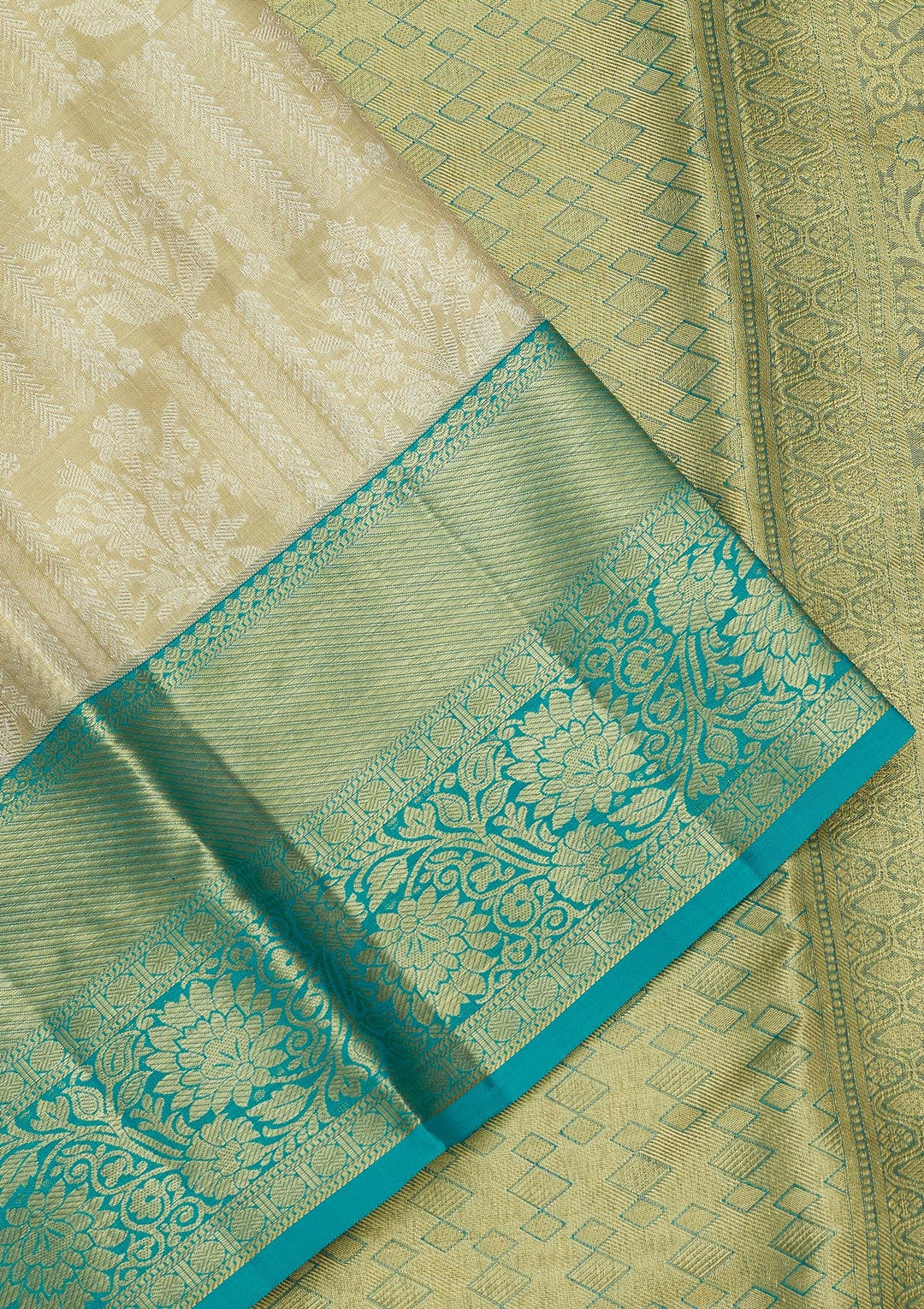 Off White Zariwork Pure Silk Saree-Koskii