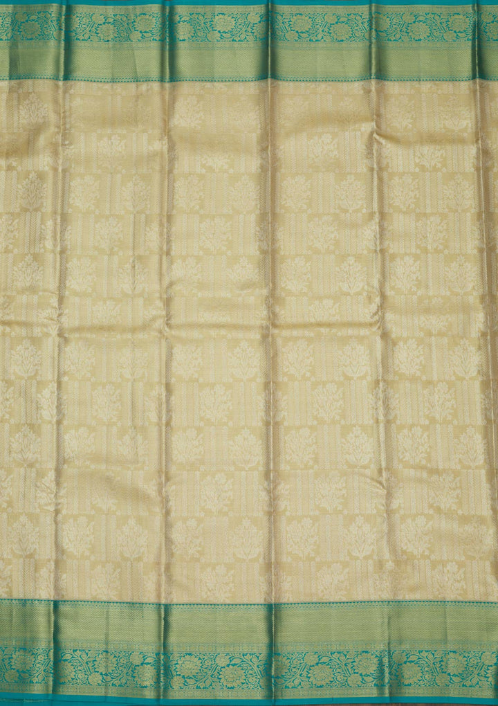 Off White Zariwork Pure Silk Saree-Koskii
