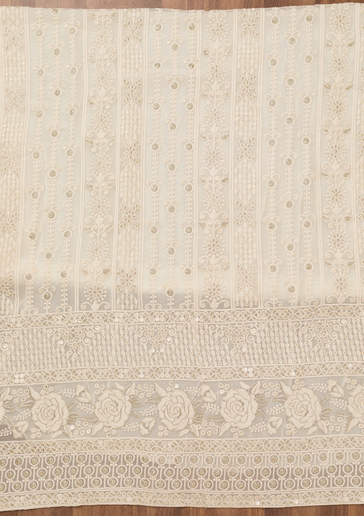 Off White Chikankari Georgette Unstitched Salwar Suit-Koskii