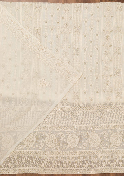 Off White Chikankari Georgette Unstitched Salwar Suit-Koskii