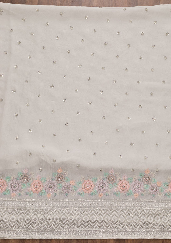 Off White Cutdana Tissue Unstitched Salwar Suit-Koskii
