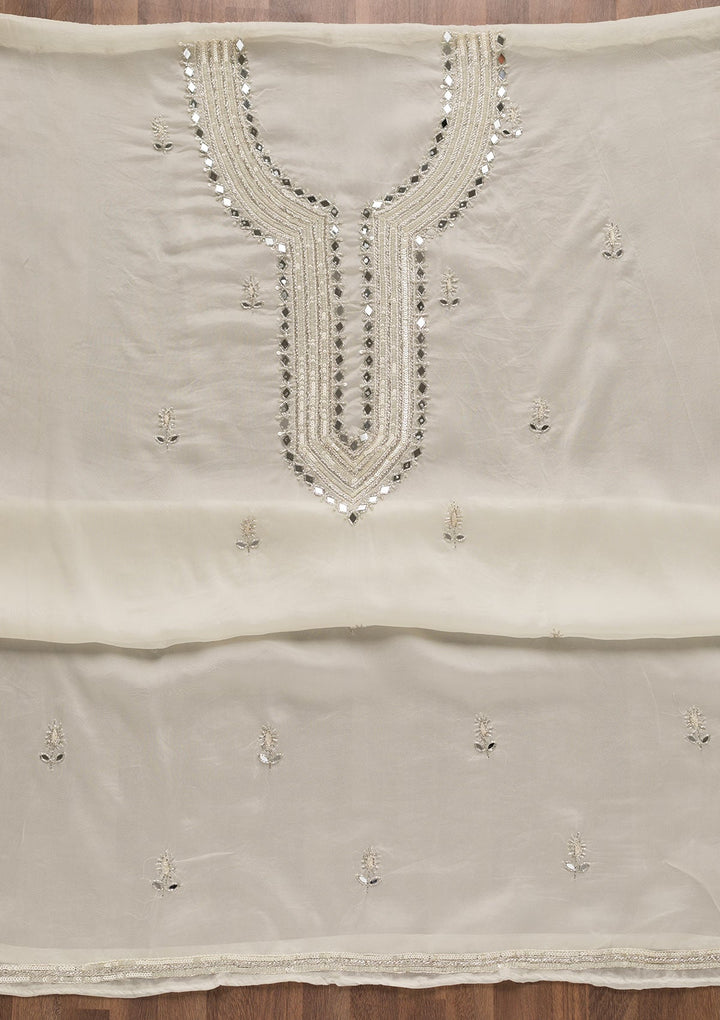Off White Mirrorwork Tissue Unstitched Salwar Suit-Koskii