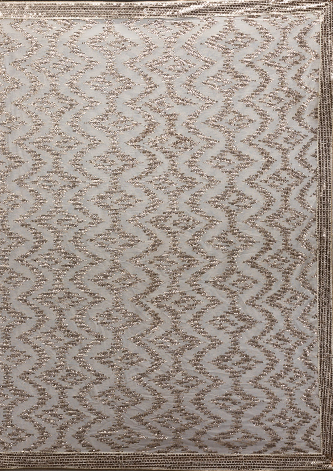 Off White Sequins Georgette Saree-Koskii