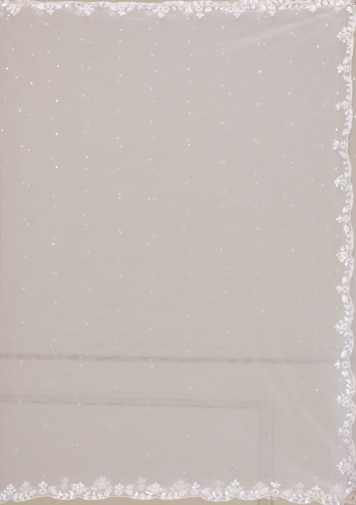 Off White Sequins Organza Readymade Lehenga-Koskii
