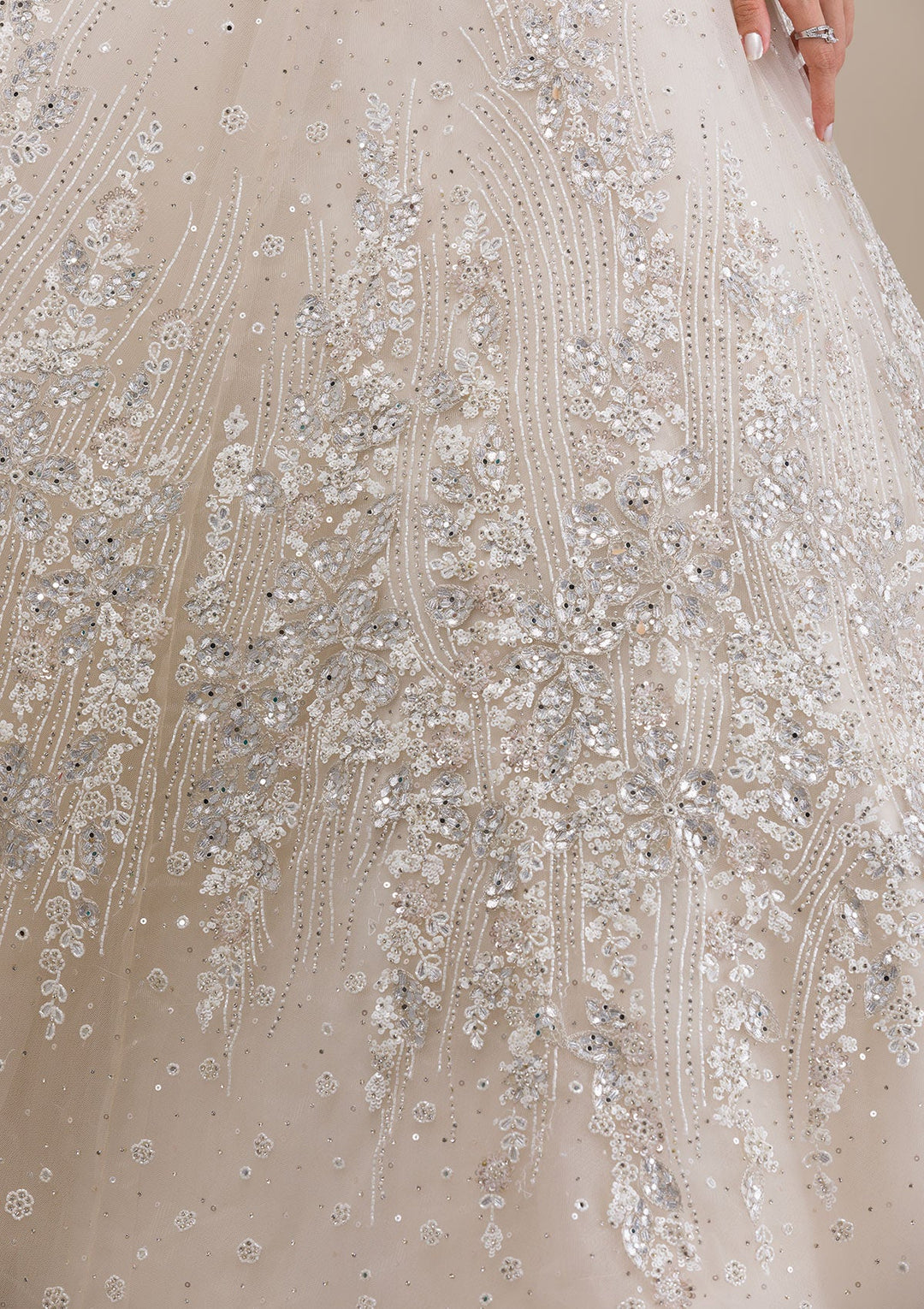 Off White Silver Stonework Net Gown-Koskii