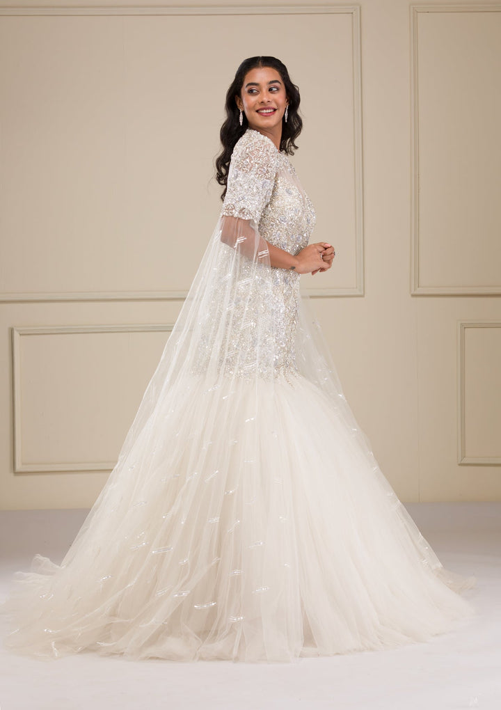 Off White Stonework Net Gown-Koskii