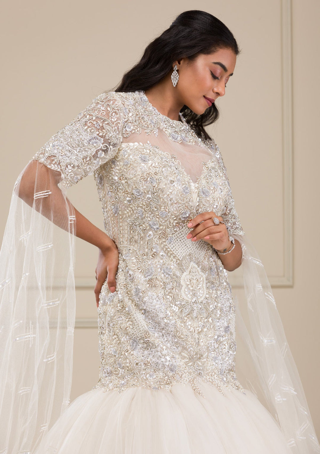 Off White Stonework Net Gown-Koskii