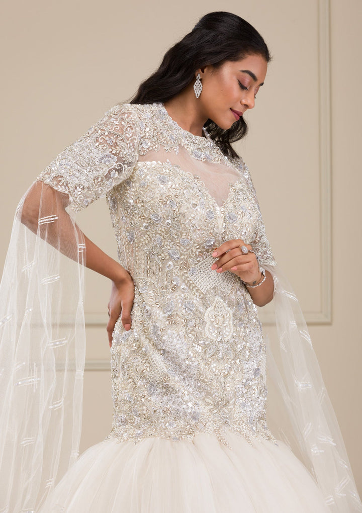 Off White Stonework Net Gown-Koskii