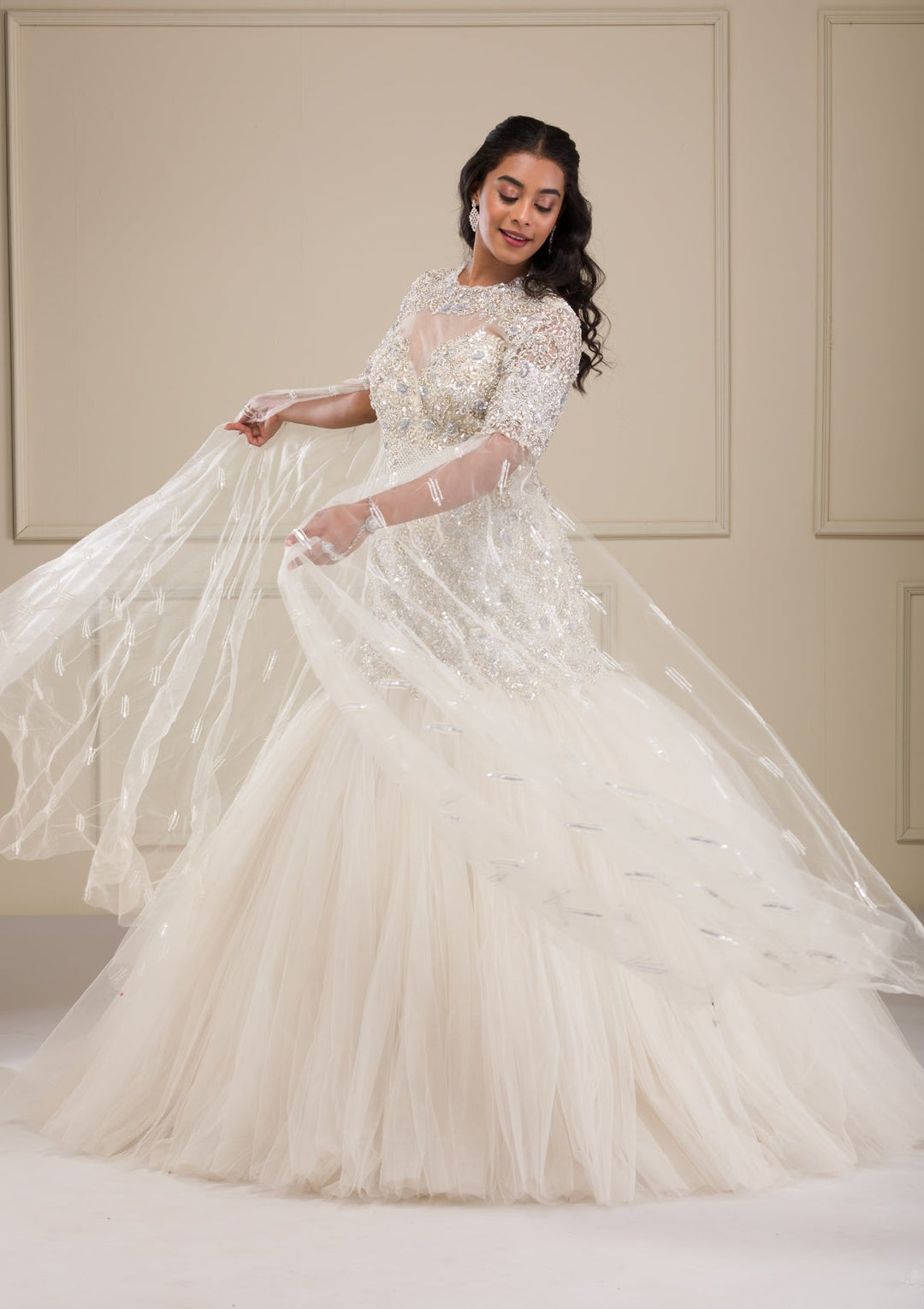 Off White Stonework Net Gown-Koskii