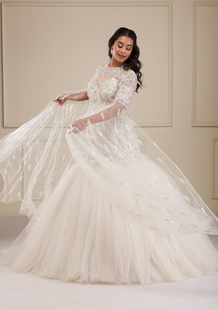 Off White Stonework Net Gown-Koskii