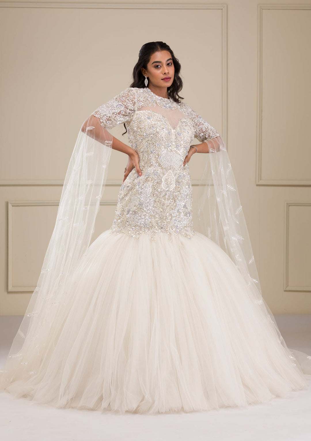 Off White Stonework Net Gown-Koskii