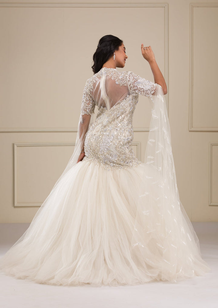 Off White Stonework Net Gown-Koskii