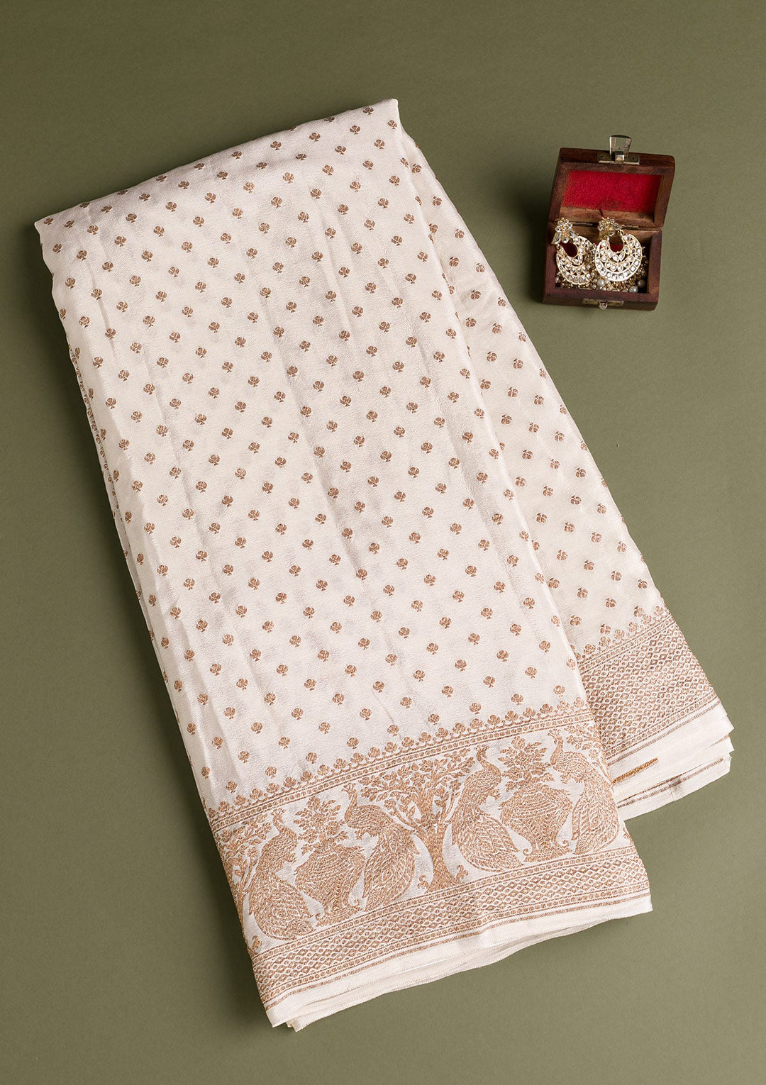 Off White Zariwork Banarasi Saree-Koskii