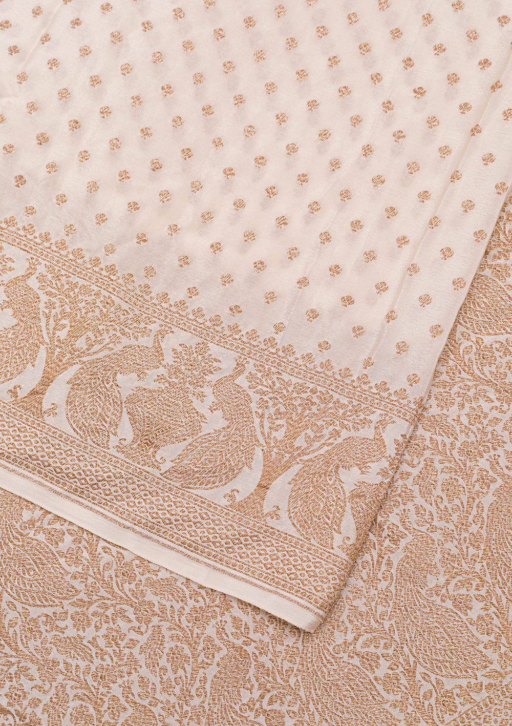 Off White Zariwork Banarasi Saree-Koskii
