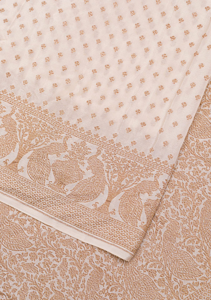 Off White Zariwork Banarasi Saree-Koskii
