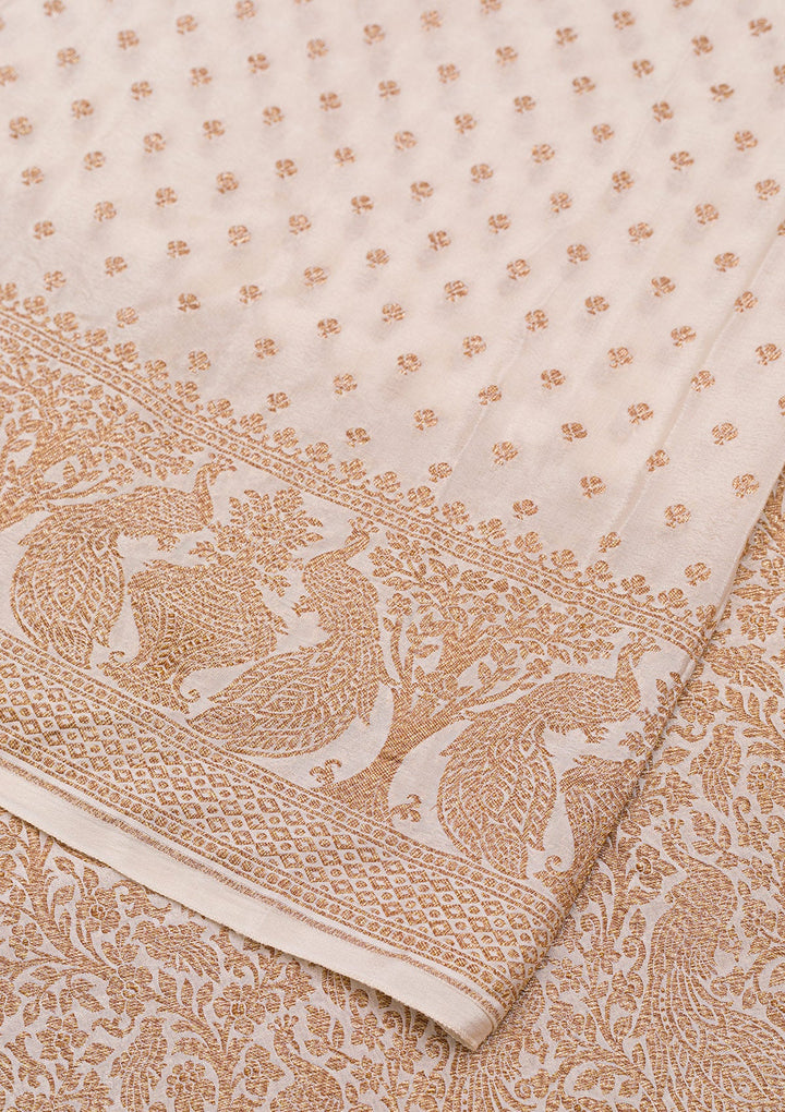Off White Zariwork Banarasi Saree-Koskii
