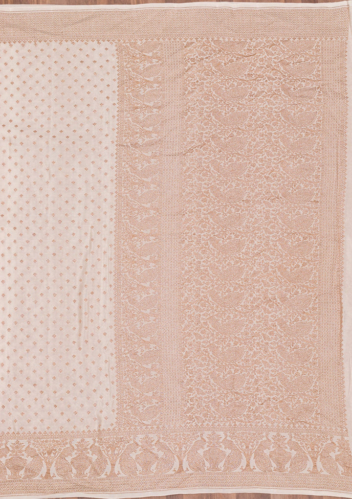 Off White Zariwork Banarasi Saree-Koskii