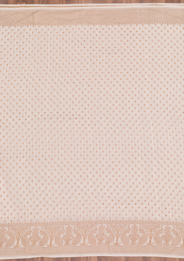 Off White Zariwork Banarasi Saree-Koskii