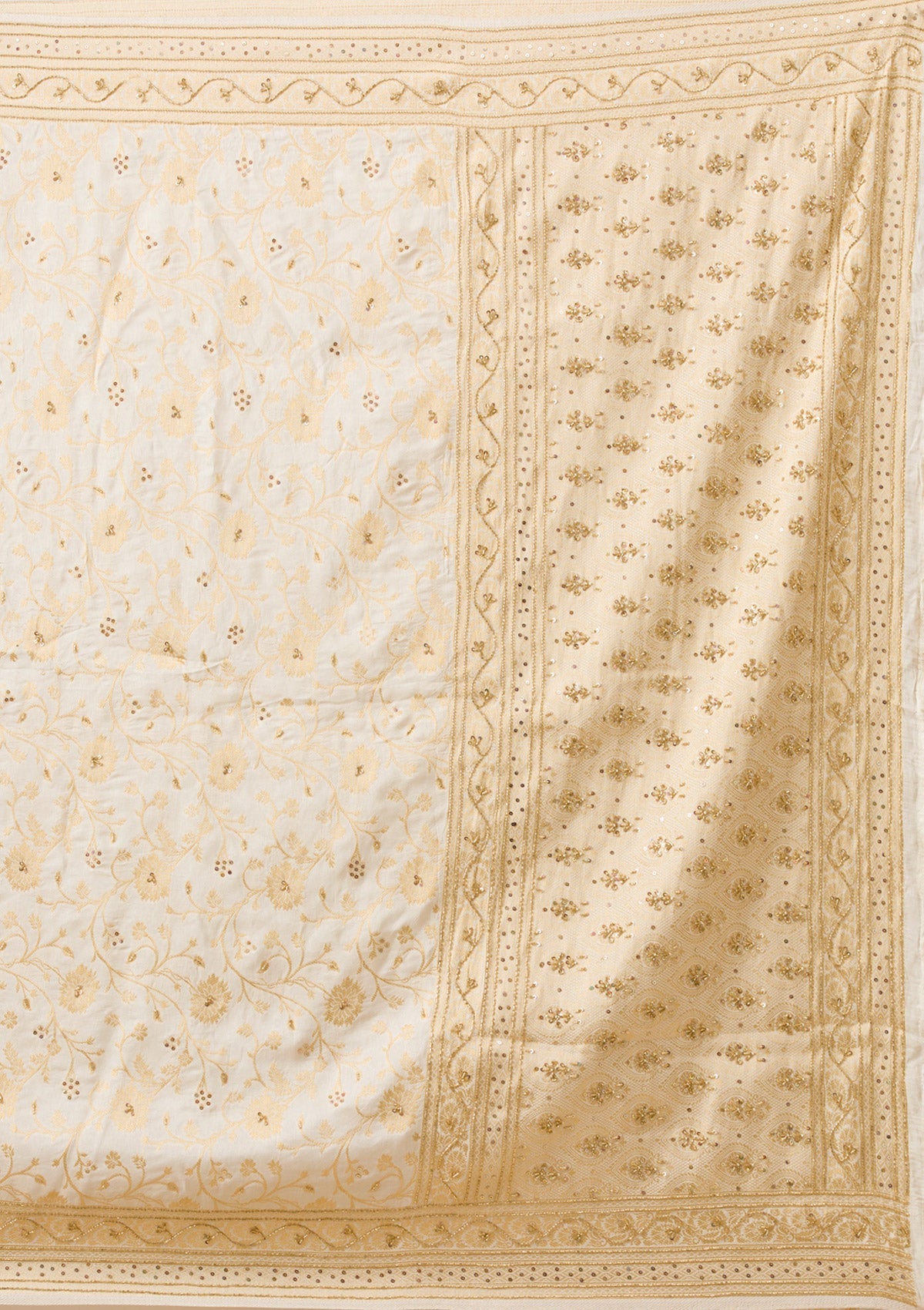 Off White Zariwork Banarasi Silk Saree-Koskii