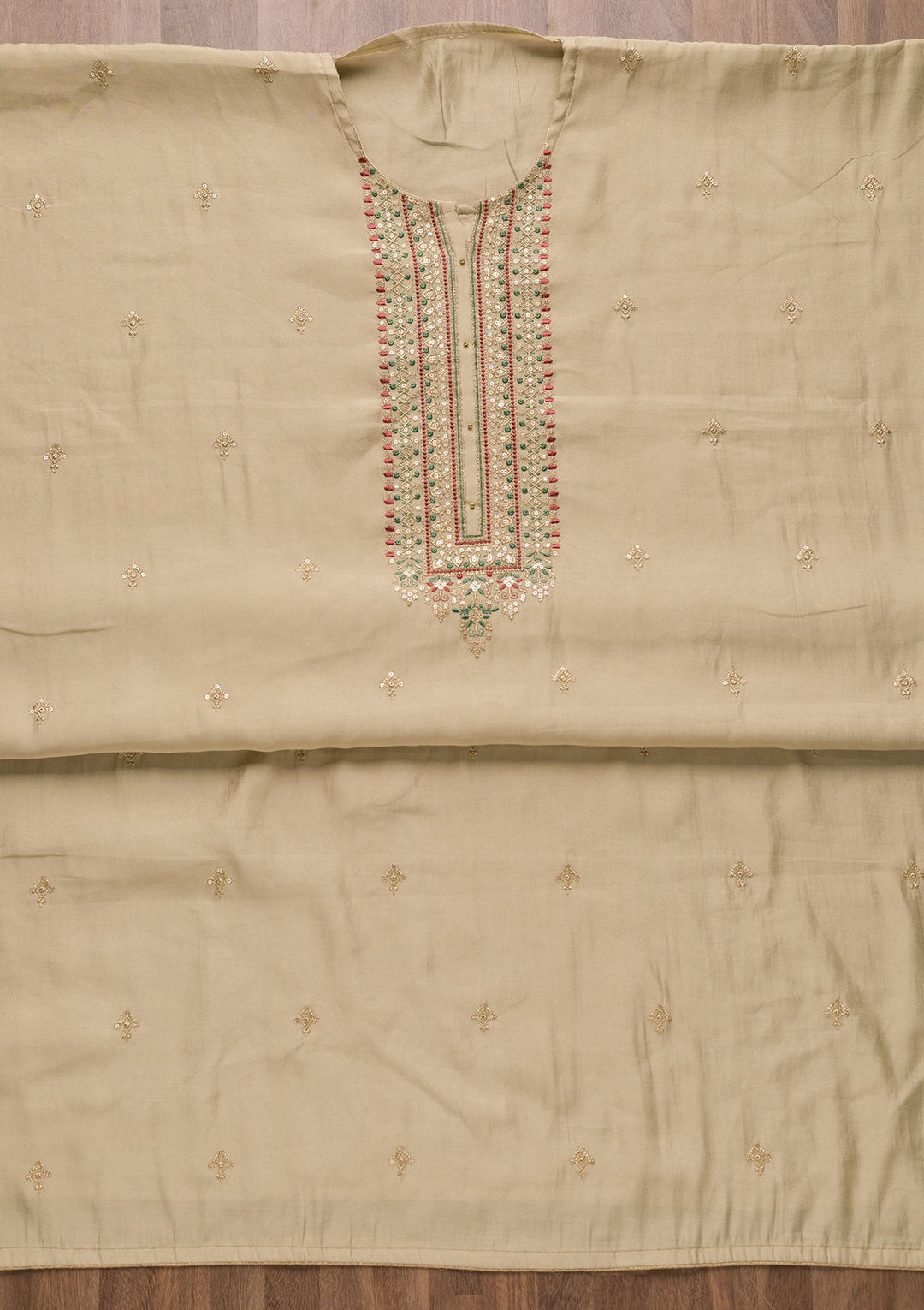 Off White Zariwork Cotton Unstitched Salwar Suit-Koskii