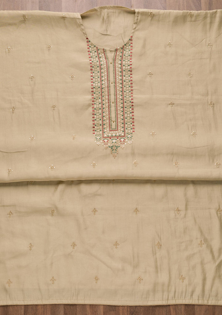 Off White Zariwork Cotton Unstitched Salwar Suit-Koskii