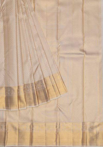 Off White Gold Zariwork Pure Silk Saree - Koskii