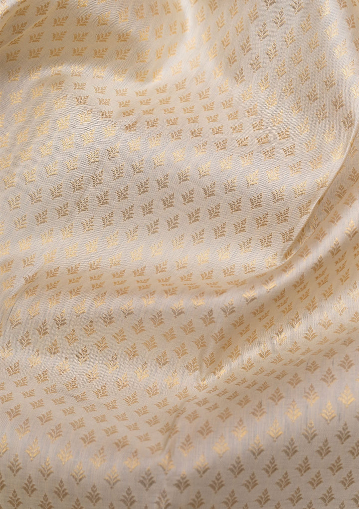 Off White Gold Zariwork Pure Silk Saree - Koskii