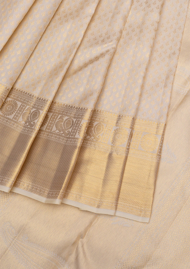Off White Gold Zariwork Pure Silk Saree - Koskii
