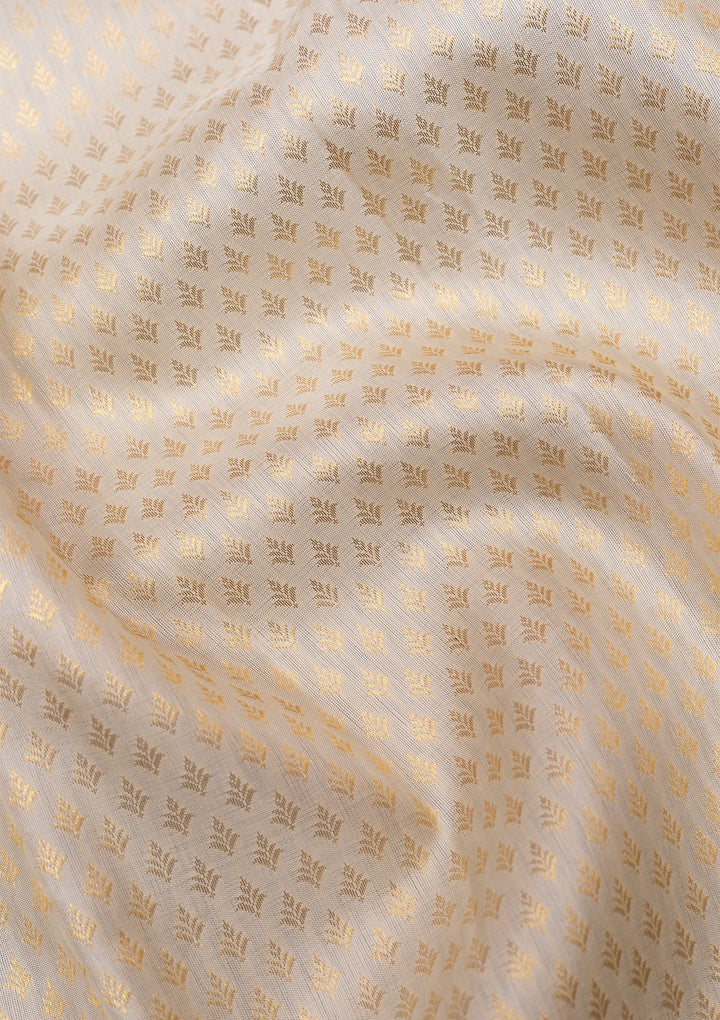 Off White Gold Zariwork Pure Silk Saree - Koskii