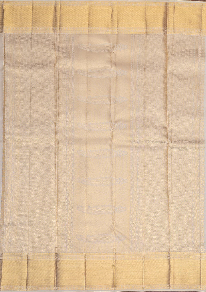 Off White Gold Zariwork Pure Silk Saree - Koskii