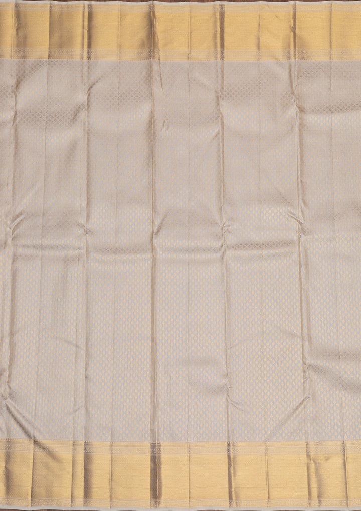 Off White Gold Zariwork Pure Silk Saree - Koskii